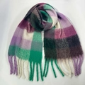 Plaid scarf in purple, green and beige tones with soft texture and tassel fringe - 57# (Purple Green Beige Spliced Plaid)