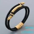 Pulsera multicapa de cuero trenzado para hombre con cierre magnético dorado - Dorado
