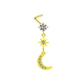 Piercing de nez doré avec pendentif étoile et lune serti de zircons blancs brillants - Pendentif Étoile Lune