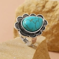 Vintage silver ring featuring a large teardrop turquoise stone with an adjustable band - Adjustable Open Style (WR822) / Turquoise Antique Silver