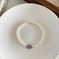 Elegant natural pearl bracelet featuring a central purple amethyst bead for women - Crystal Faux Pearl Bracelet