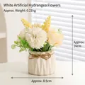 White hydrangea artificial flower in ceramic pot with bow tie decoration for home - White Hydrangea - Artificial Flower Ornament In White Pot
