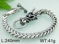 Silver dragon head wheat chain bracelet in stainless steel with bone hand clasp, 240mm - Style B Steel Dragon