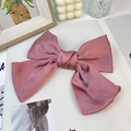 Elegante pasador de lazo en satén rosa palo con acabado sedoso para mujer - Rosa coreano (Clip de resorte)