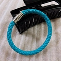 Braided blue leather bracelet with silver magnetic clasp for men's fashion jewelry style - Lake Green