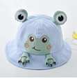 Cute light blue baby bucket hat with 3D frog eyes and soft cotton sun protection brim - 8 Months-3 Years (46-50cm) / 05 Blue (Frog Style)