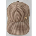 Houndstooth pattern baseball cap in brown and beige with a rhinestone letter M pendant - Adjustable / Coffee