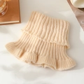 Winter knitted beige mock collar neck warmer with soft ribbed texture and ruffle hem style - Adult Neck Warmer - Cream White