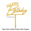 Close-up of gold acrylic Happy Birthday cake topper showing 10.3cm x 13.4cm dimensions - Happy Birthday Style 1 (Gold) / 10 Pcs