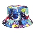 Detailed close-up of a tie-dye bucket hat with colorful street style graffiti patterns - M (56-58cm) / Multicolor Art Graffiti - Blue Purple Tone (3#)