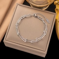 Minimalist double-layer silver stainless steel paperclip and bead chain bracelet - Cross Double Chain Silver