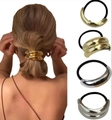 Punk Metall Haarmanschetten Set in Gold und Silber mit elastischem Gummiband - Set 24 (Gold/Silber Einzel- & Doppelschicht Manschetten)