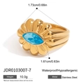 Detailansicht der Ringmaße aus 18K Gold-Edelstahl mit blauem Navette-Edelstein - Größe 7 / Vintage Sunburst Ring (JDR0103007-7)