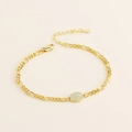 Elegante bracciale in argento S925 placcato oro con pietra aventurina ovale verde chiaro - Argento 925 / Oro