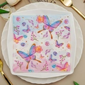 Square paper napkin with watercolor butterfly and floral print on white ceramic plates - Butterfly & Floral (1050)