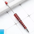 DIY beadable pen featuring a red and black plaid pattern with silver metallic accents - Red Black Gingham (125)