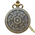 Vintage bronze quartz pocket watch with hollow daisy flower design on a fine metal chain - Bronze - Daisy Hollow