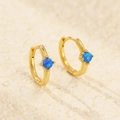Minimalist S925 silver gold huggie earrings with round blue opal inlay on stone background - Gold Color (Blue Stone)