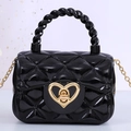Mini black jelly tote bag with quilted pattern and golden heart-shaped clasp closure - Black