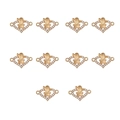Macro shot of 10 golden heart-shaped charms with cactus design and rhinestone borders - 2# Heart Potted Cactus