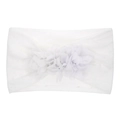 Soft white baby nylon headband featuring triple layered chiffon floral details - White