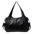 Classic black PU leather tote bag with decorative zippers and side pockets for work - Black