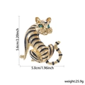 Golden tiger brooch with black enamel, green gem eyes and dimension size details - Gold Standing Tiger XD824504