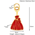 Macro view of 316 stainless steel red enamel money bag pendant with size specifications - Red Money Bag