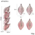 Pink spindle-shaped Christmas ornaments with glitter stripes in a 4-piece set - Pink Spindle Shape (4 Pcs/Box)