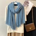 Elegant pleated blue linen scarf with textured fabric for a vintage autumn look - Blue