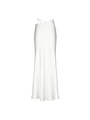 Elegant white satin maxi skirt with unique asymmetric waist design and slim fit tie - S / White