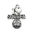 Antique silver soccer pendant keychain with I Heart Soccer text and football charm design - I Love Soccer Heart B
