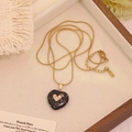 Black heart stone pendant necklace with gold snake chain and sparkling accents - 9# Long Style Snowflake Obsidian