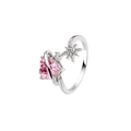 Starry heart ring with pink zircon gemstone and pearl in silver planet design - Platinum with Pink Zircon