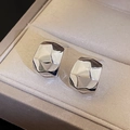 Minimalist silver geometric C-shape stud earrings with irregular faceted metal design - Silver Curved Surface (Real Gold Plated)