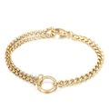 Golden double-layer stainless steel bracelet featuring chunky Cuban and thin link chains - Spliced Chain Circular Style / Gold (KB128115-Z)