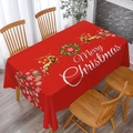Red Christmas tablecloth with golden reindeer and Merry Christmas print for dining tables - 24 / 152cm*220cm