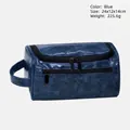 Wasserdichte blaue PU-Kulturtasche für Herren mit großem Fassungsvermögen für Reisen - Blau Klappe