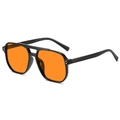 Retro double-bridge aviator sunglasses with glossy black frames and orange tinted lenses - Black Frame Orange Lens