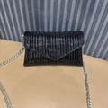 Mini black rhinestone evening clutch bag with sparkling vertical stripes and silver chain - Style 2 Black Large