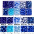 Blue macaron glass bead set in 10-compartment storage box for DIY phone chain making - Box Packaging / Dark Blue