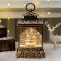 Bronze Christmas lantern with snowmen and LED light, festive holiday tabletop decoration - Hollow Antique Bronze Double Snowman