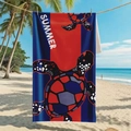 Microfiber beach towel with sea turtle print and summer text in red and blue - B106-Summer Turtle Letter Print