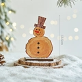 Handcrafted 13.5cm wooden snowman ornament with natural wood grain and top hat - Christmas Snowman B