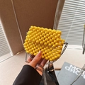 Mini yellow beaded crossbody bag with silver metal chain strap and handcrafted texture - 13*10*2.5cm / Yellow