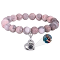 Custom photo projection bracelet with 8mm pink natural stone beads and heart pendant - Pink Zebra Stone