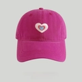 Magenta cotton baseball cap featuring triple-colored heart embroidery on front - Rose Purple