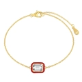 S925 sterling silver bracelet with red enamel rectangular charm and clear zircon stone - 925 Silver / White Zirconia Red Border Rectangle Gold Chain (DY150164-S-G-WH)
