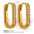18K gold plated stainless steel geometric hoop earrings with white rhinestones - Style EH314 / Gold With White Zircon