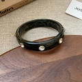 Dopamine acrylic resin bangle with crystal rhinestones in dark tortoiseshell brown - Black-White